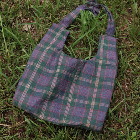 The Northern Tote: One - of - a - Kind Reed Pattern in Emerald & Violet Hues - BUBBO
