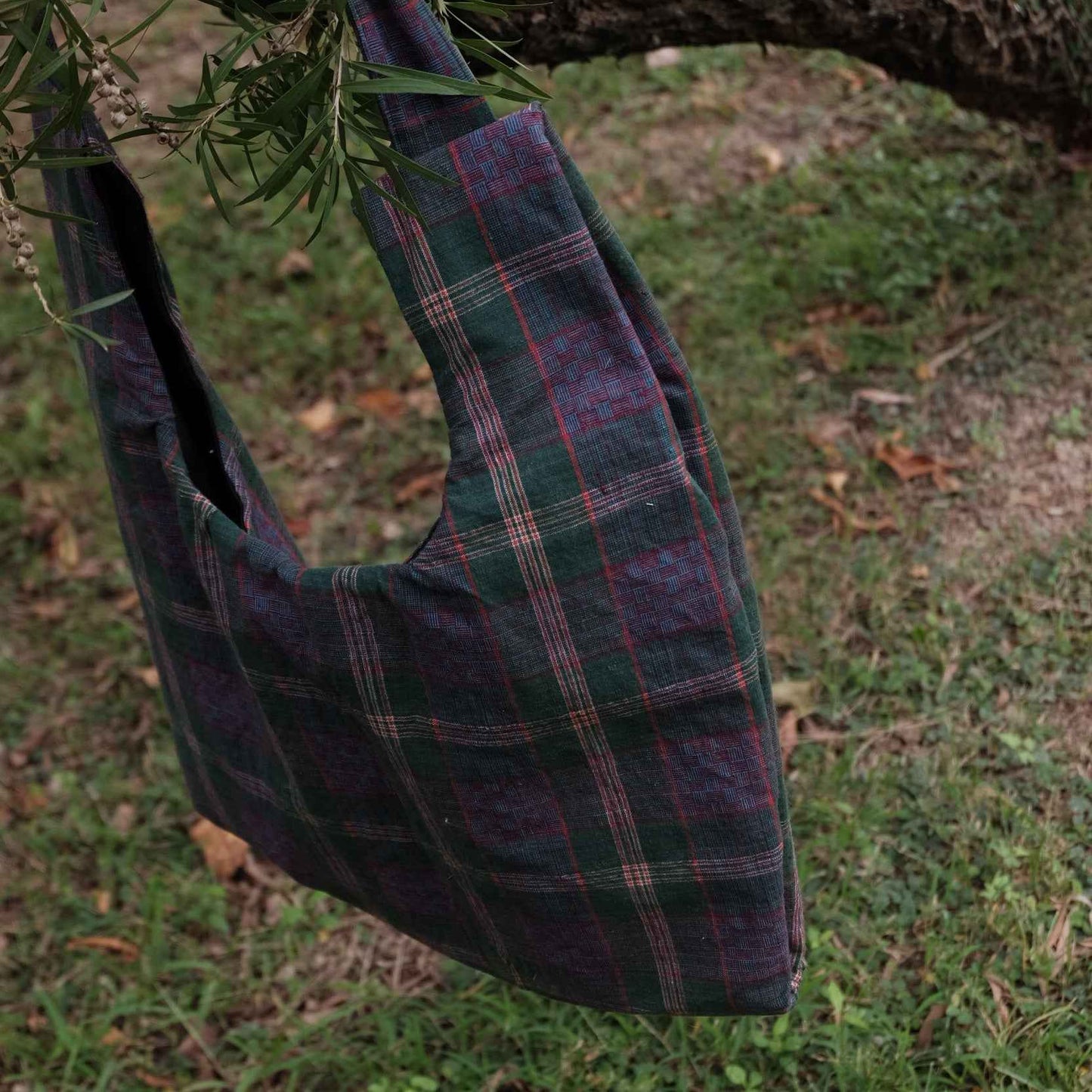 The Northern Tote: One - of - a - Kind Reed Pattern in Emerald & Violet Hues - BUBBO
