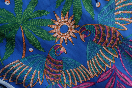 Tropical Print Cotton Broadcloth Fabric – Royal Blue – Lightweight – 55” Wide – Sold by the Yard - BUBBO