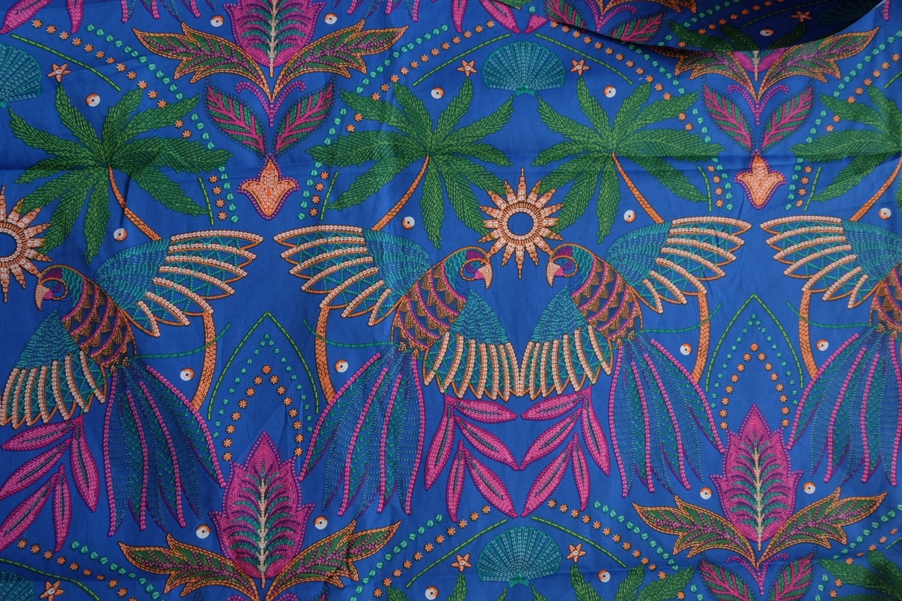 Tropical Print Cotton Broadcloth Fabric – Royal Blue – Lightweight – 55” Wide – Sold by the Yard - BUBBO
