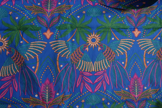 Tropical Print Cotton Broadcloth Fabric – Royal Blue – Lightweight – 55” Wide – Sold by the Yard - BUBBO