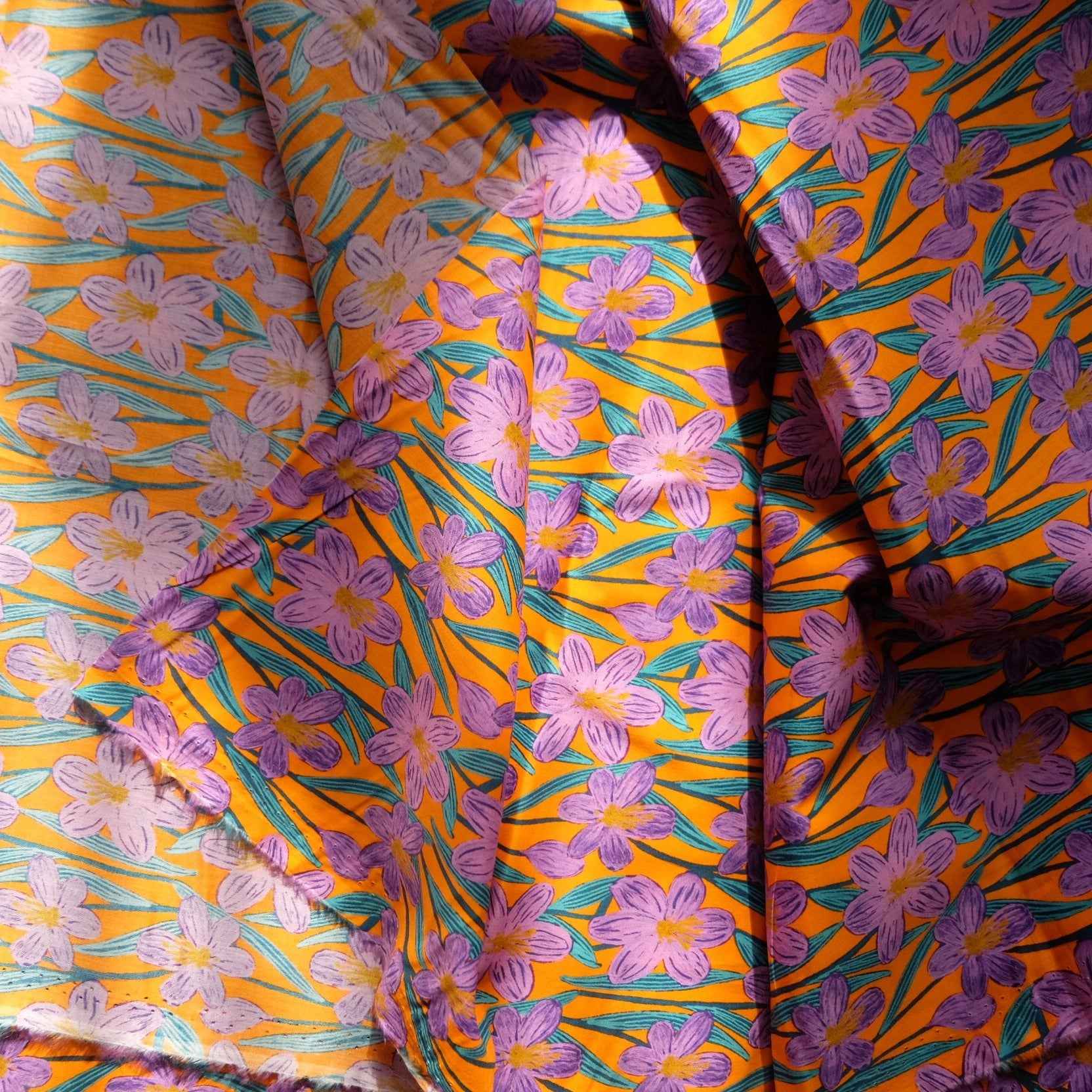 Vibrant Floral Cotton Lawn Fabric – Lightweight Shirting & Dress Fabric (1.64 yd)