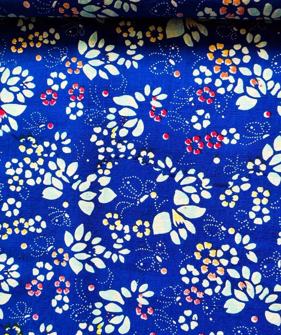 Vintage '80s Floral Butterfly Print - Sapphire Blue Heritage Fabric - BUBBO