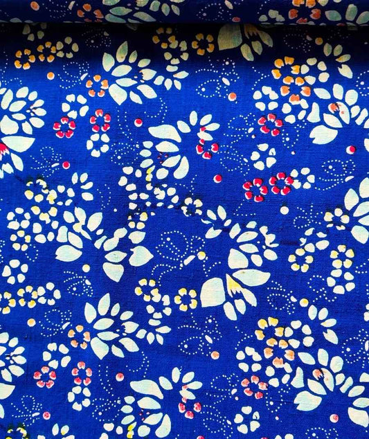 Vintage '80s Floral Butterfly Print - Sapphire Blue Heritage Fabric - BUBBO