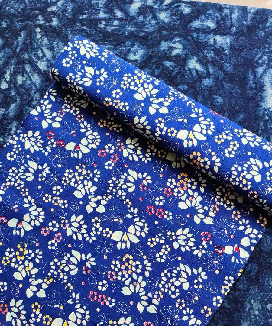 Vintage '80s Floral Butterfly Print - Sapphire Blue Heritage Fabric - BUBBO