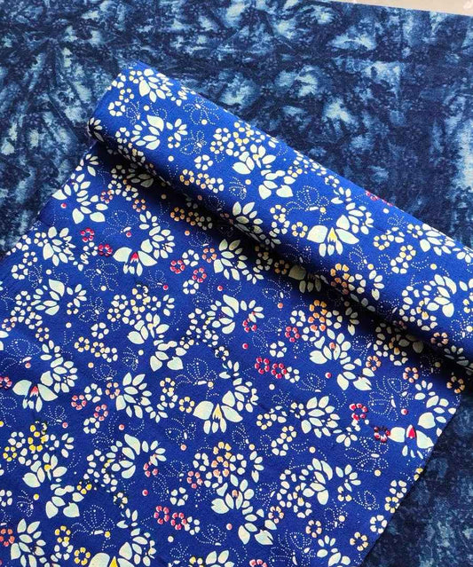 Vintage '80s Floral Butterfly Print - Sapphire Blue Heritage Fabric - BUBBO