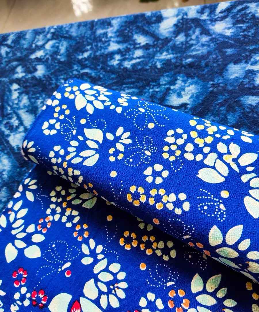 Vintage '80s Floral Butterfly Print - Sapphire Blue Heritage Fabric - BUBBO