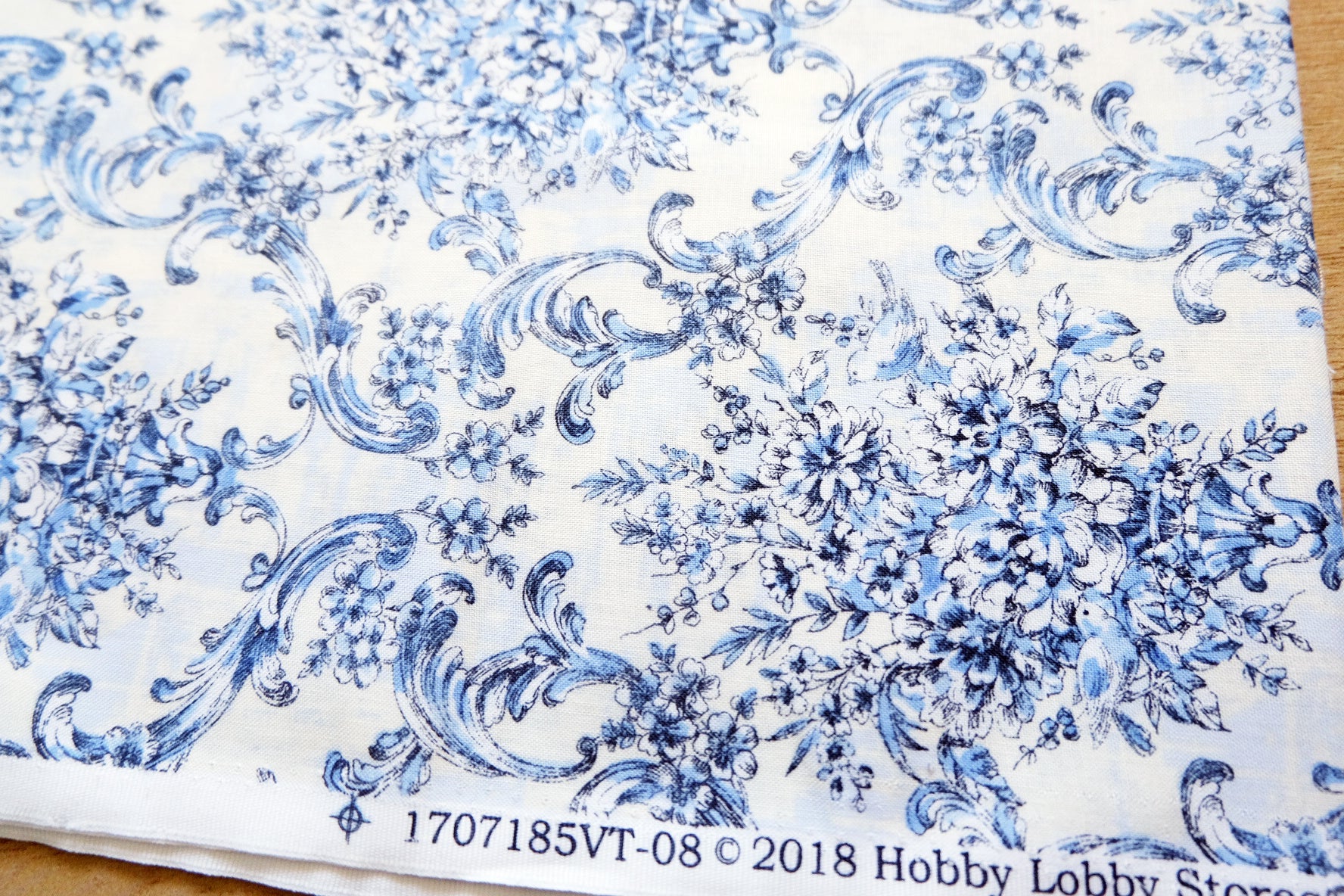 Vintage Blue Floral Scroll Cotton – Mill Remnant (1.2 yards) - BUBBO