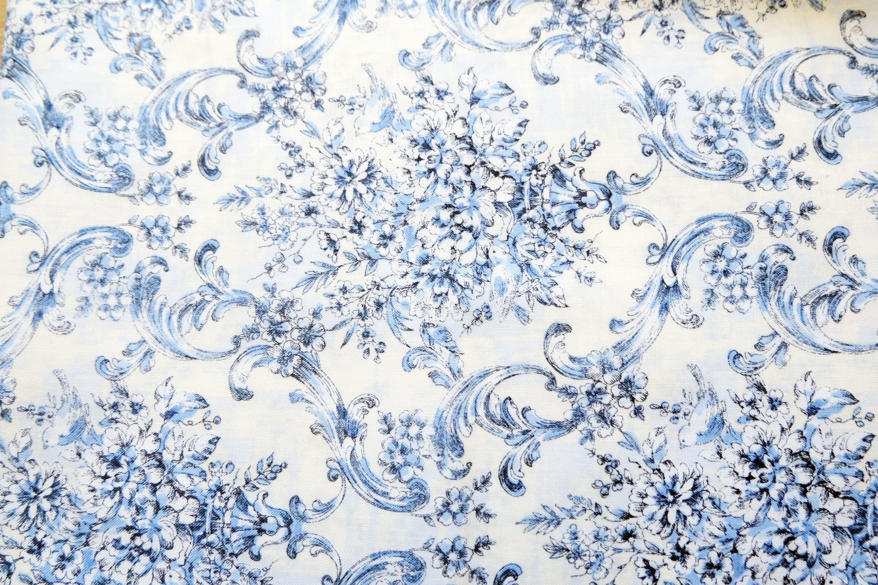 Vintage Blue Floral Scroll Cotton – Mill Remnant (1.2 yards) - BUBBO