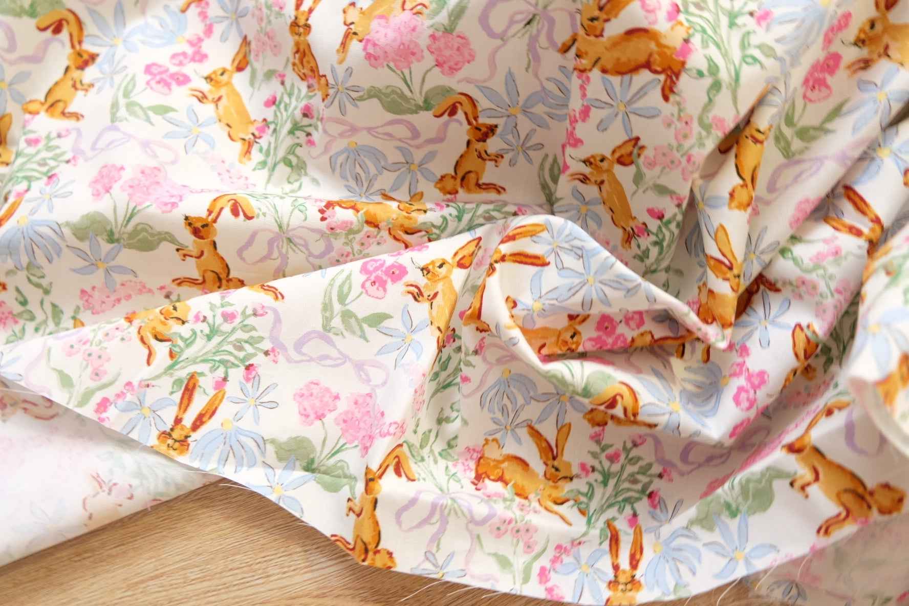 Vintage Bunny Floral Cotton – Soft Storybook Print | 3.28 yds Cut