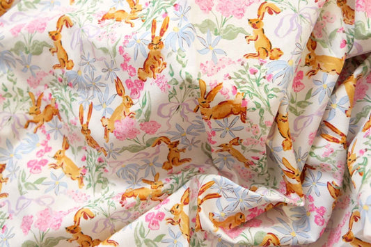 Vintage Bunny Floral Cotton – Soft Storybook Print | 3.28 yds Cut