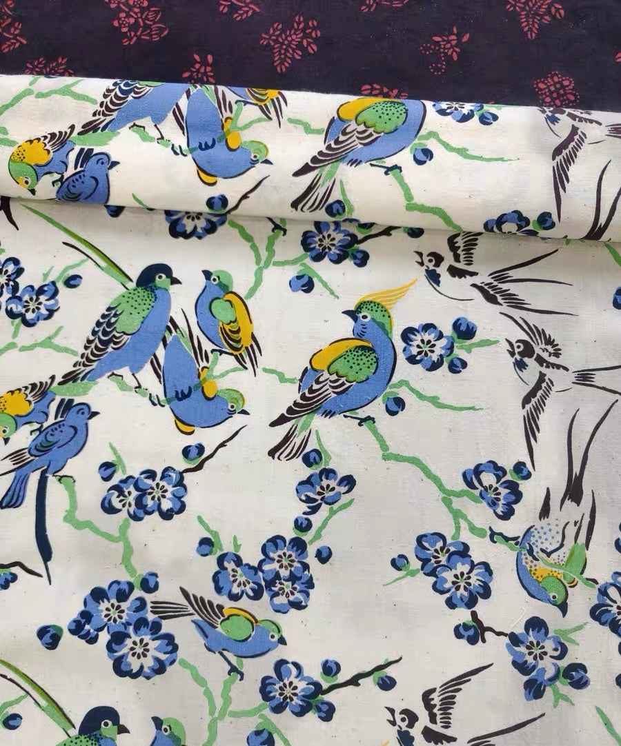 Vintage 'Magpie Melody' Print - White Branch & Bird Heritage Fabric - BUBBO