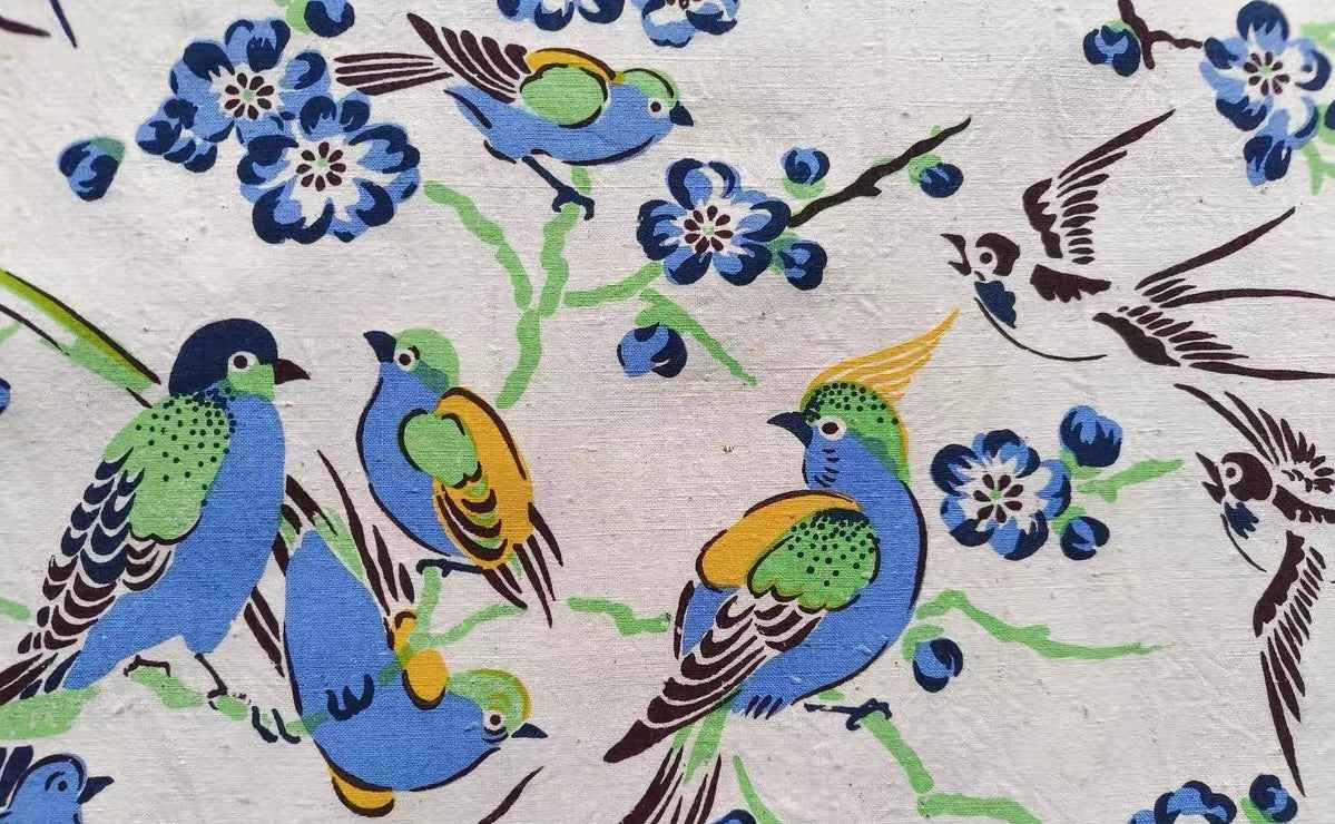 Vintage 'Magpie Melody' Print - White Branch & Bird Heritage Fabric - BUBBO