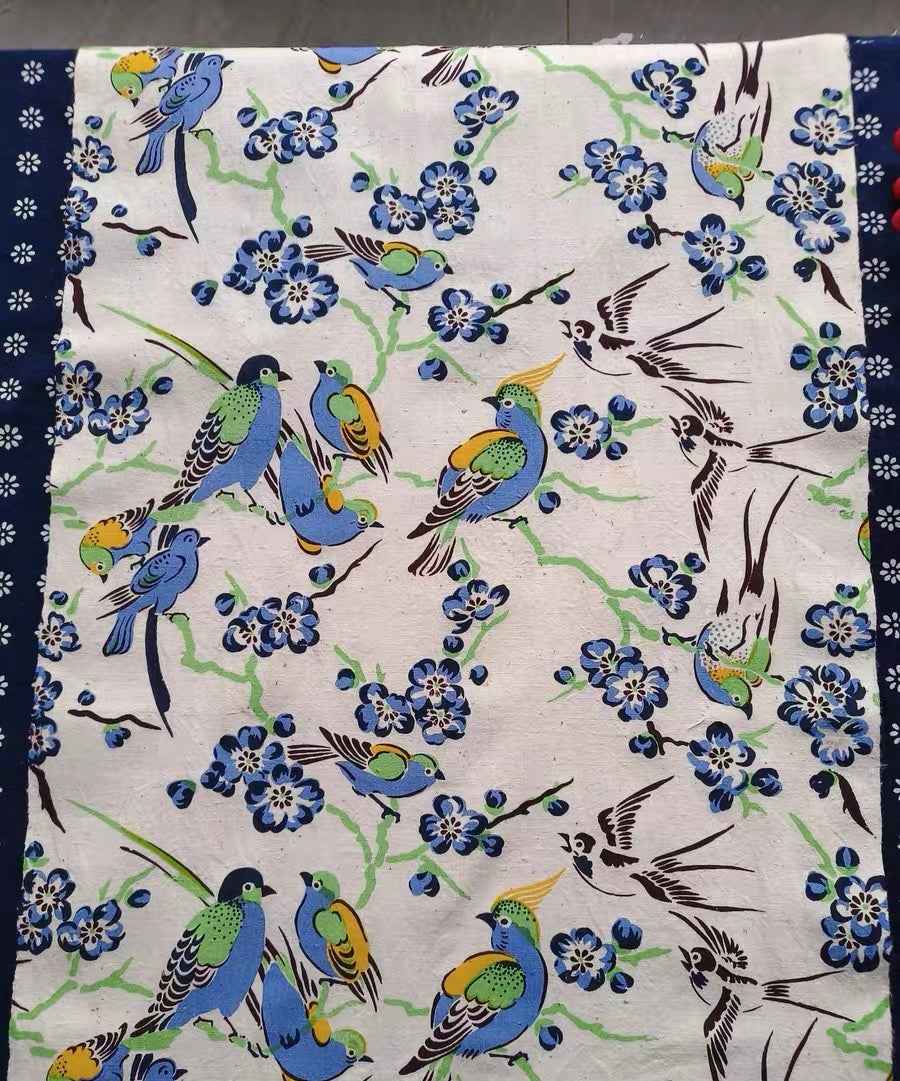 Vintage 'Magpie Melody' Print - White Branch & Bird Heritage Fabric - BUBBO