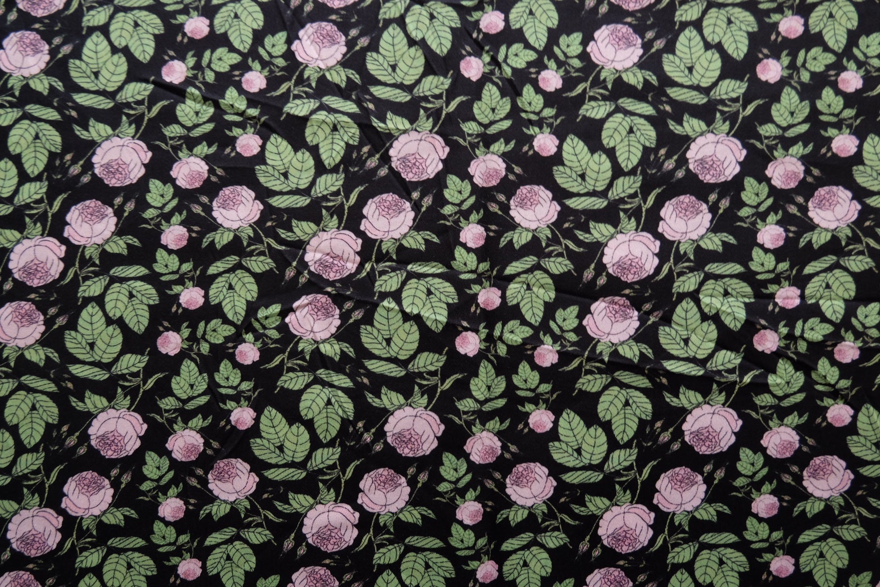 Vintage Rose Print Cotton Fabric – Black Base – 43” Wide – Total 0.77 Yards - BUBBO