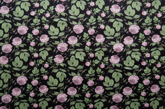 Vintage Rose Print Cotton Fabric – Black Base – 43” Wide – Total 0.77 Yards - BUBBO