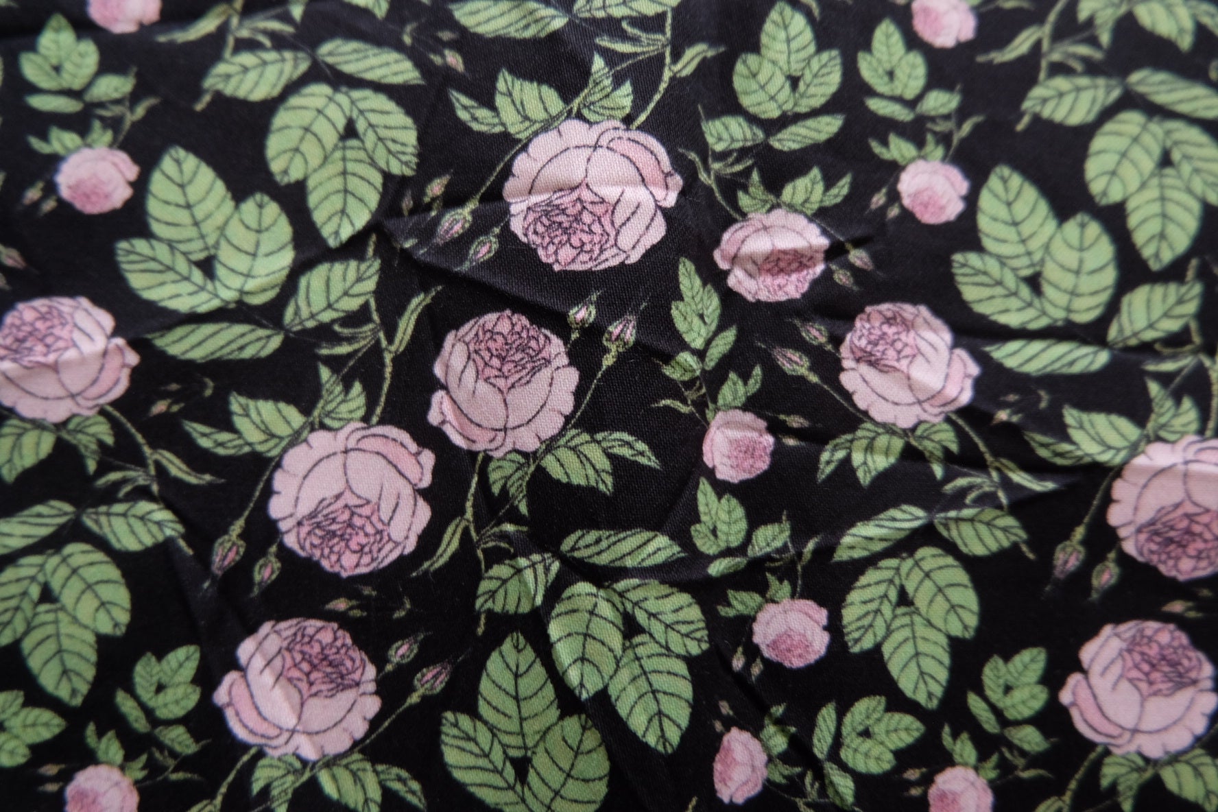 Vintage Rose Print Cotton Fabric – Black Base – 43” Wide – Total 0.77 Yards - BUBBO