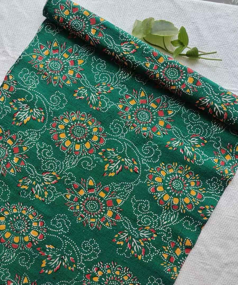 Vintage 'Sunflower Glory' Print - Emerald Green Floral Heritage Fabric - BUBBO
