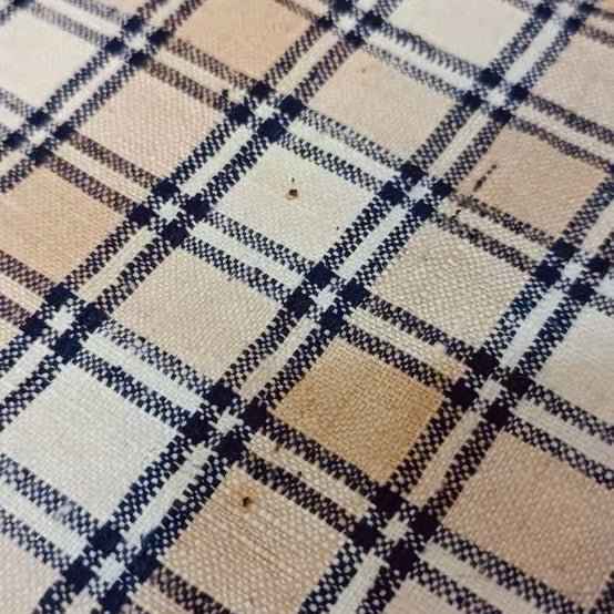 Vintage Unused Purple Cotton Check Fabric | Natural Khaki Handwoven Cloth | 2.4m - BUBBO