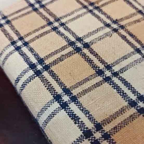 Vintage Unused Purple Cotton Check Fabric | Natural Khaki Handwoven Cloth | 2.4m - BUBBO