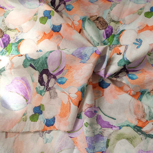 Watercolor Floral Cotton Fabric – Lightweight 60s Cotton (2.41 yd)