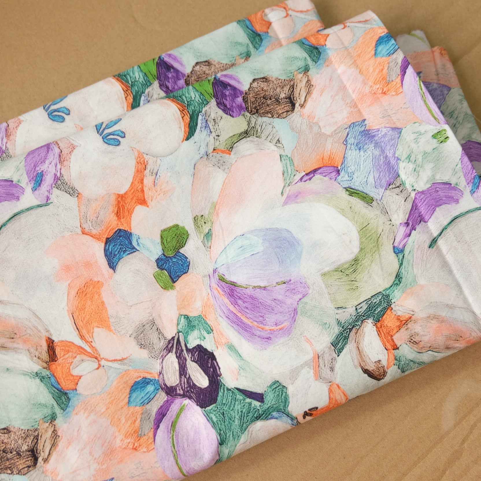 Watercolor Floral Cotton Fabric – Lightweight 60s Cotton (2.41 yd)