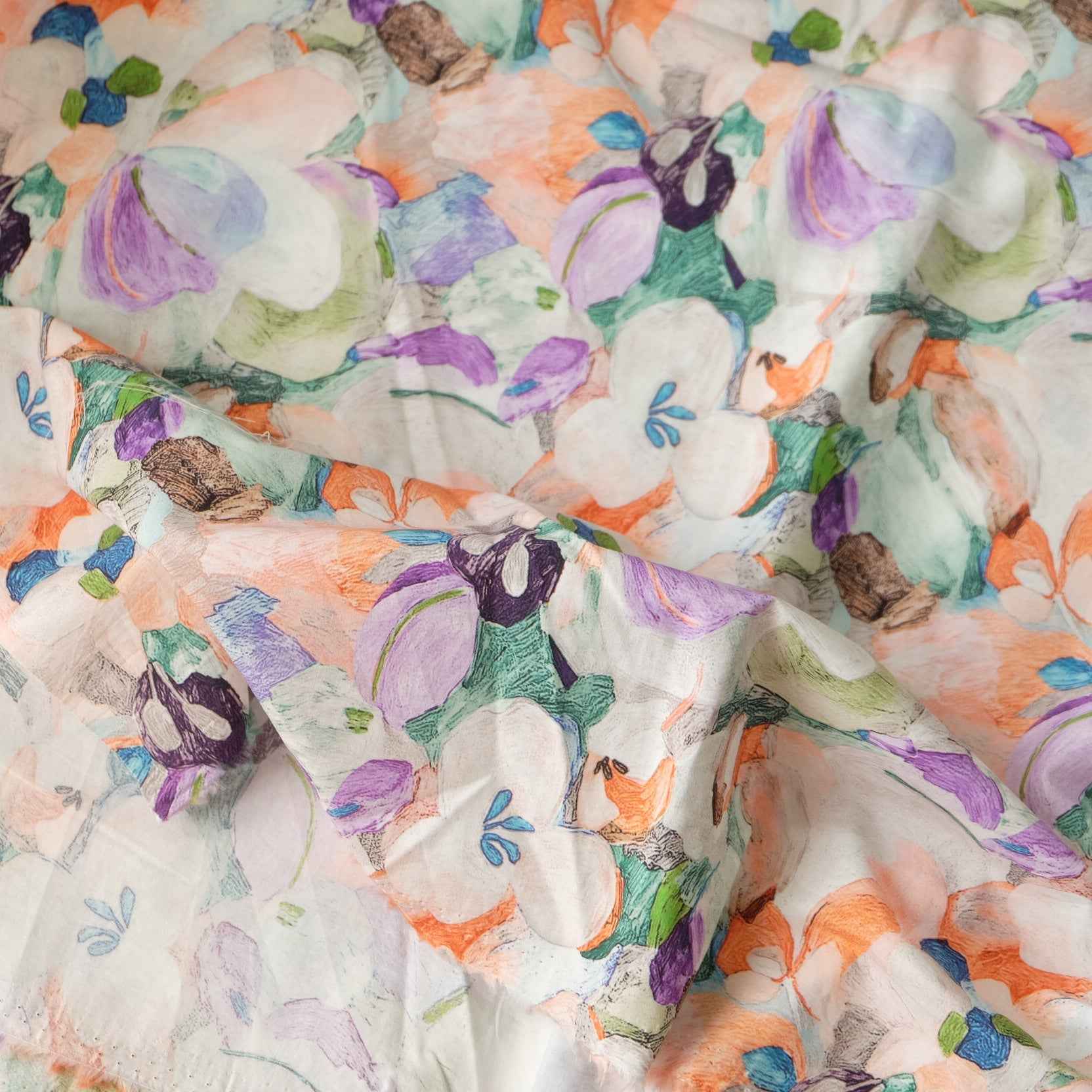 Watercolor Floral Cotton Fabric – Lightweight 60s Cotton (2.41 yd)