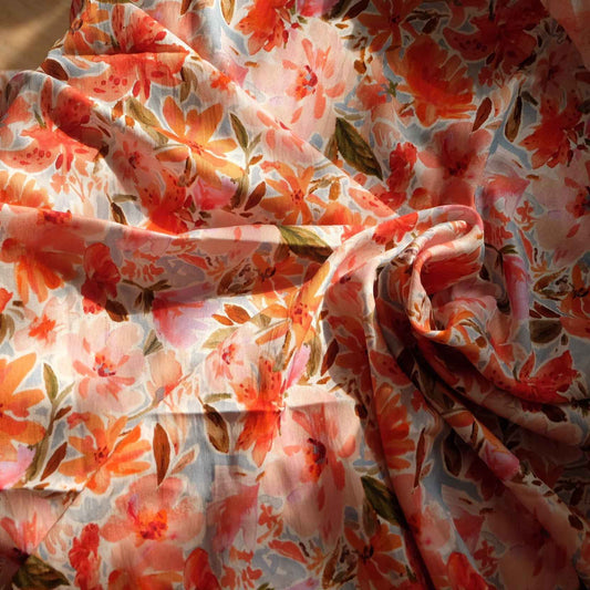 Watercolor Floral Tencel Linen Fabric (2.2 yards)