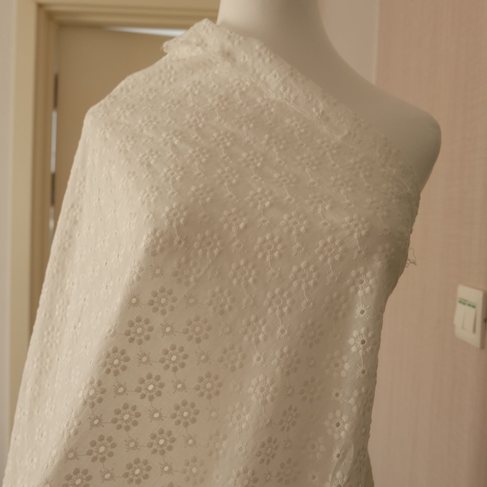 White Cotton Eyelet Fabric – Lightweight Sheer Embroidered Fabric (2.19 yds) - BUBBO