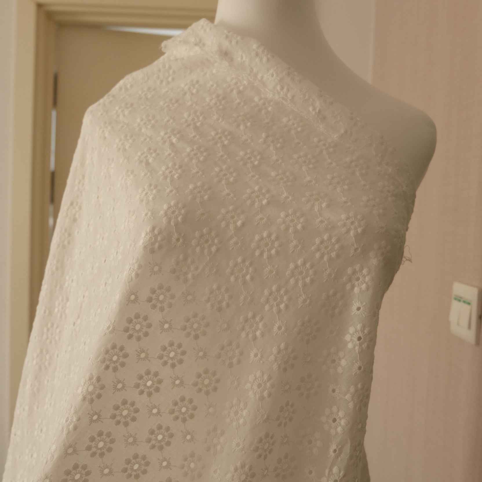 White Cotton Eyelet Fabric – Lightweight Sheer Embroidered Fabric (2.19 yds)