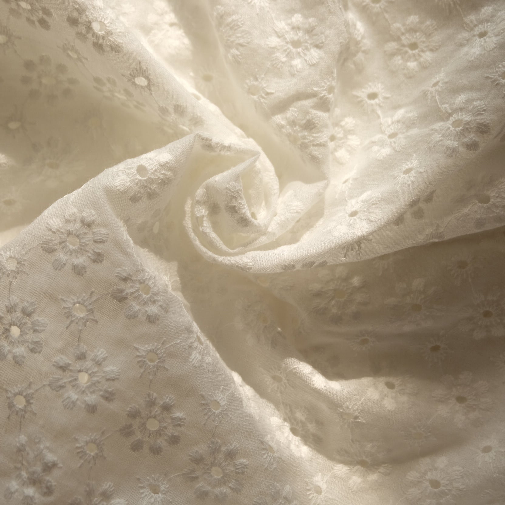 White Cotton Eyelet Fabric – Lightweight Sheer Embroidered Fabric (2.19 yds) - BUBBO