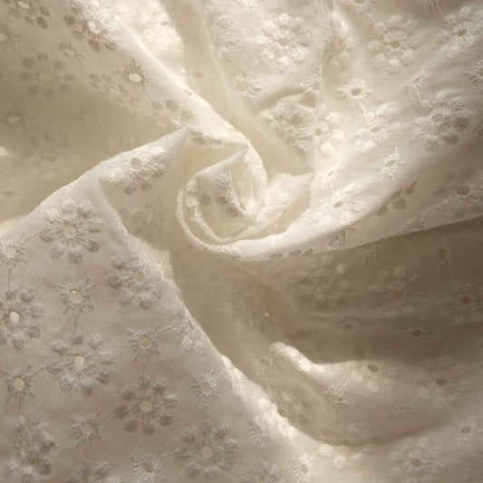 White Cotton Eyelet Fabric – Lightweight Sheer Embroidered Fabric (2.19 yds)