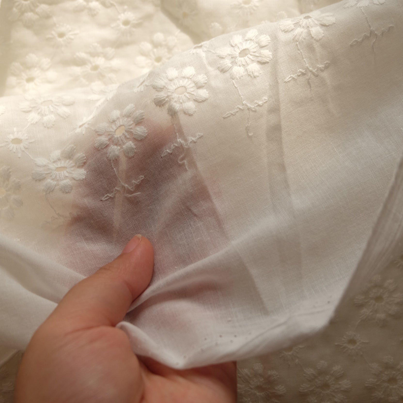 White Cotton Eyelet Fabric – Lightweight Sheer Embroidered Fabric (2.19 yds) - BUBBO