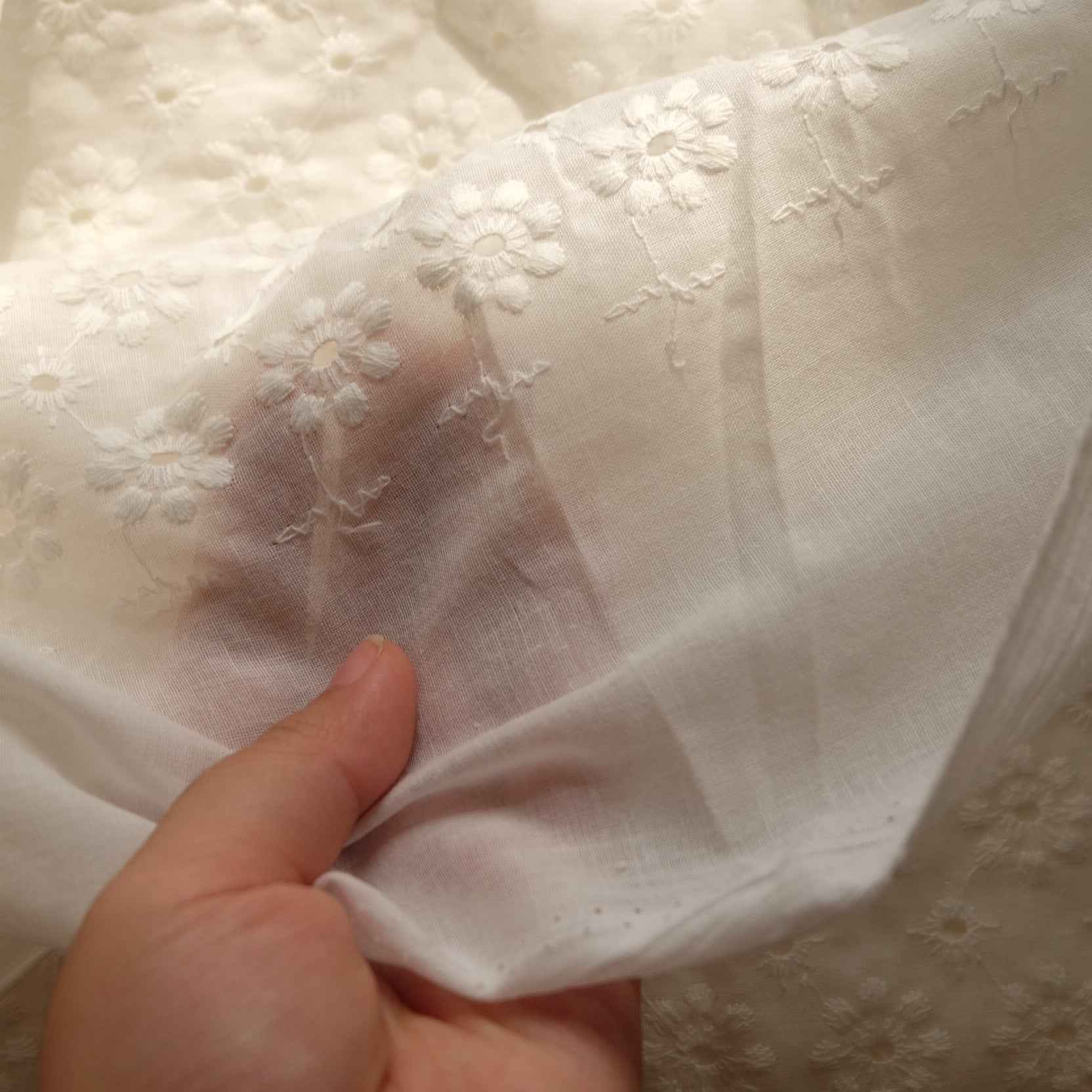 White Cotton Eyelet Fabric – Lightweight Sheer Embroidered Fabric (2.19 yds)