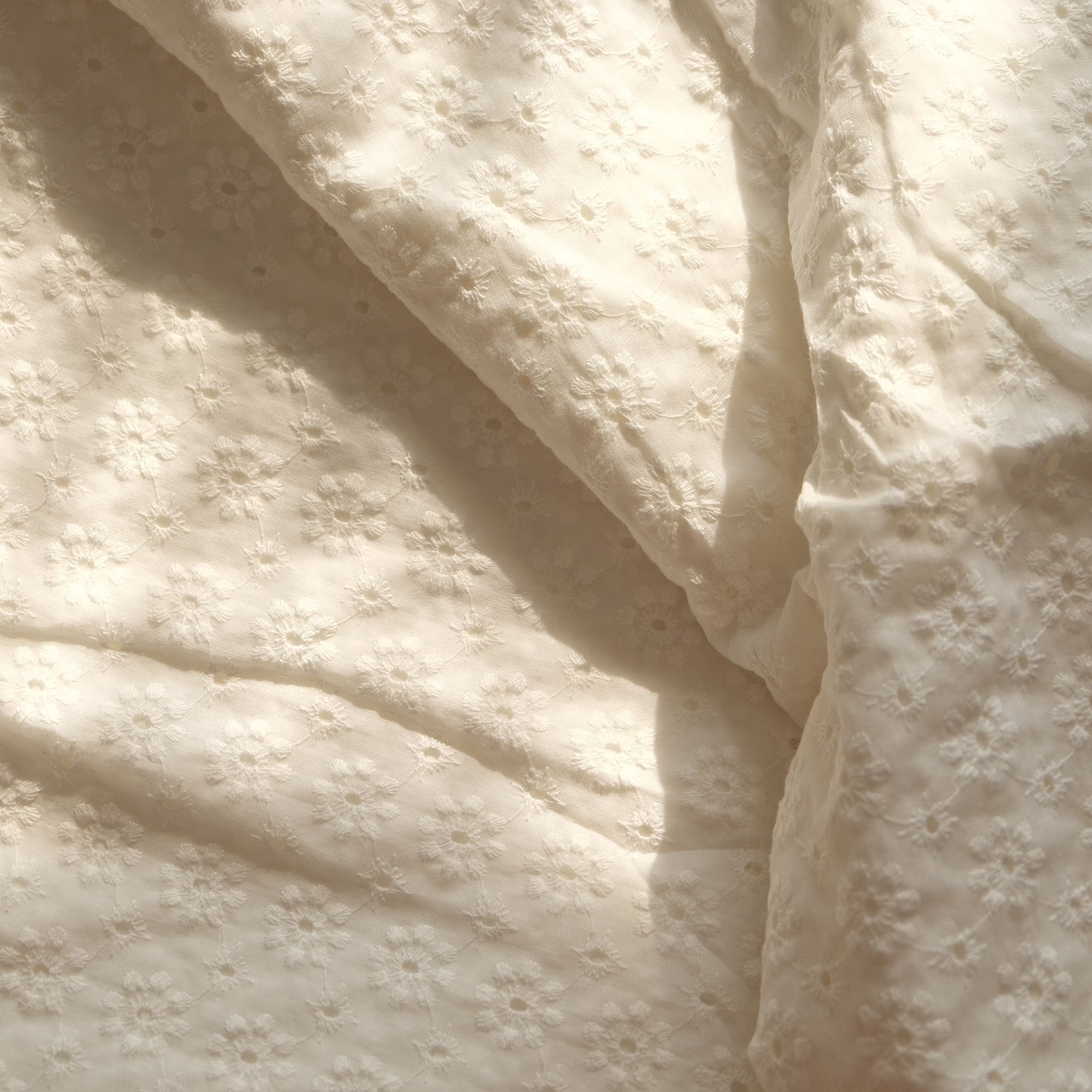 White Cotton Eyelet Fabric – Lightweight Sheer Embroidered Fabric (2.19 yds) - BUBBO