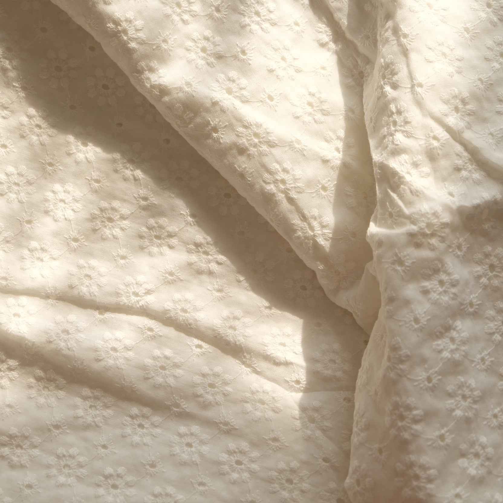White Cotton Eyelet Fabric – Lightweight Sheer Embroidered Fabric (2.19 yds)