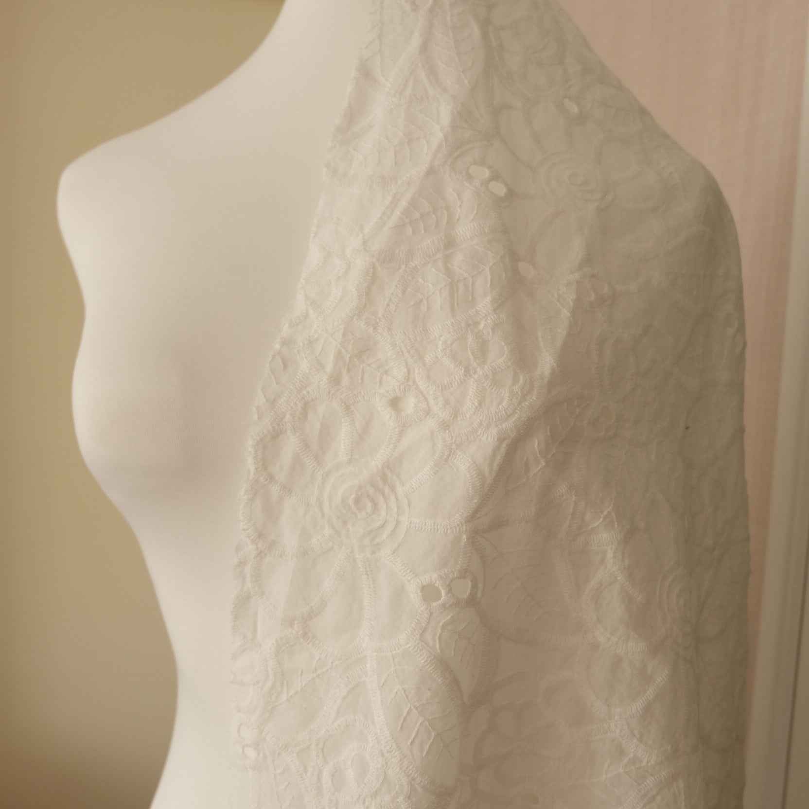 White Embroidered Cotton Fabric – Fresh Eyelet Fabric for Blouses, Skirts & Sets (2.19 yds)