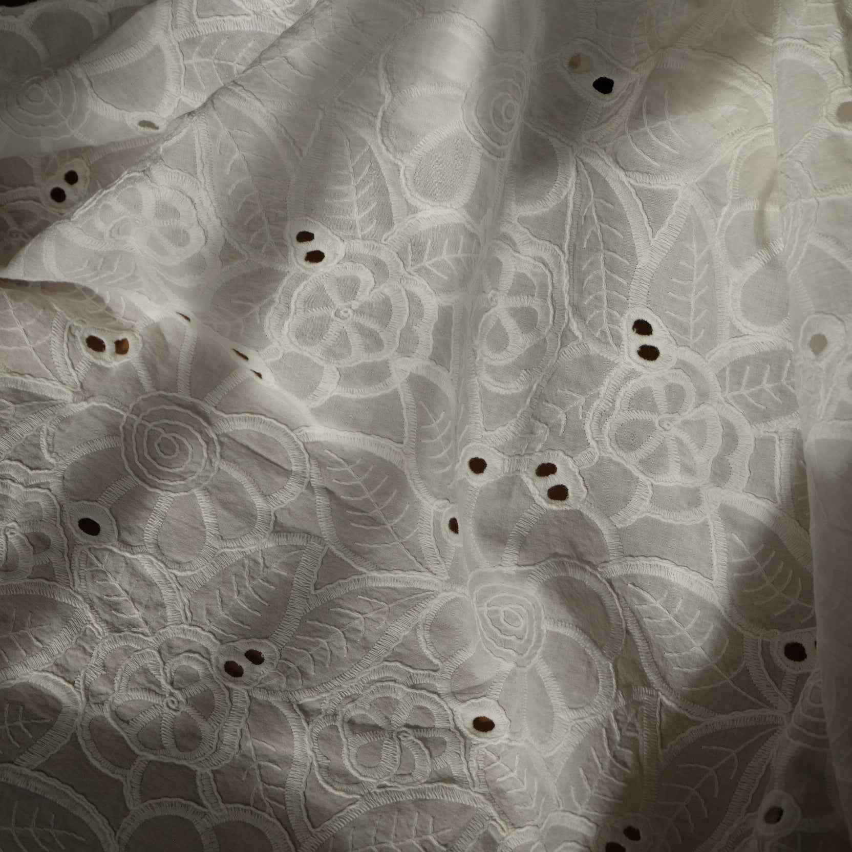 White Embroidered Cotton Fabric – Fresh Eyelet Fabric for Blouses, Skirts & Sets (2.19 yds)