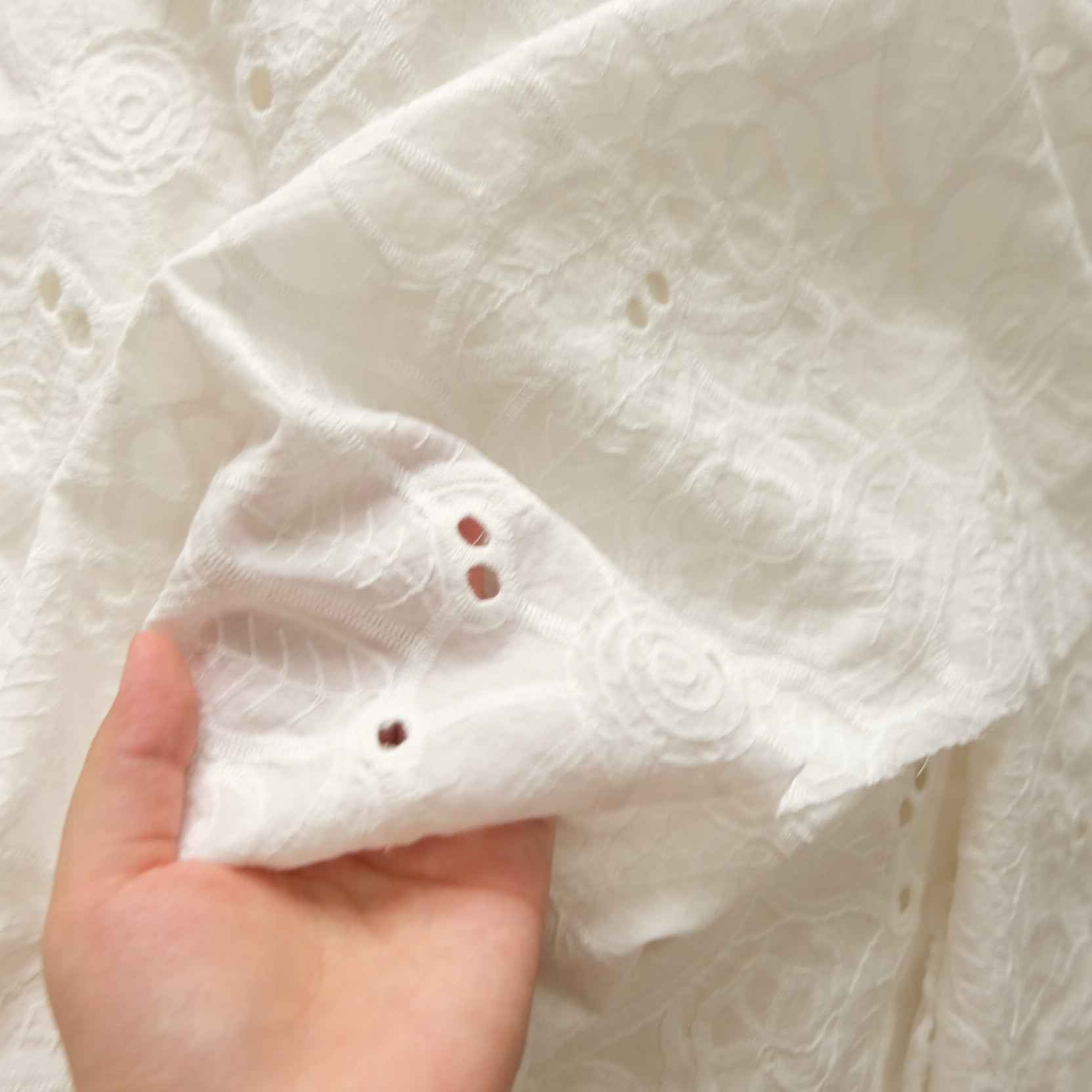 White Embroidered Cotton Fabric – Fresh Eyelet Fabric for Blouses, Skirts & Sets (2.19 yds)