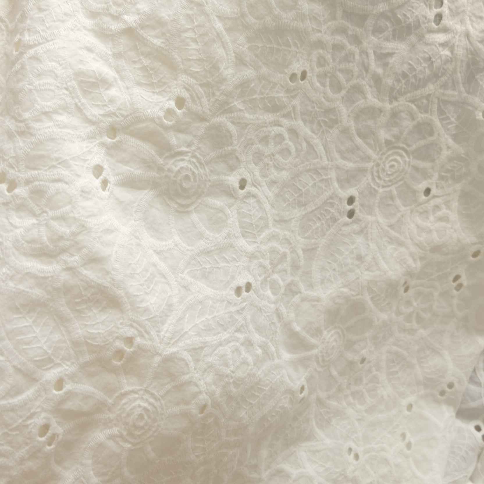 White Embroidered Cotton Fabric – Fresh Eyelet Fabric for Blouses, Skirts & Sets (2.19 yds)