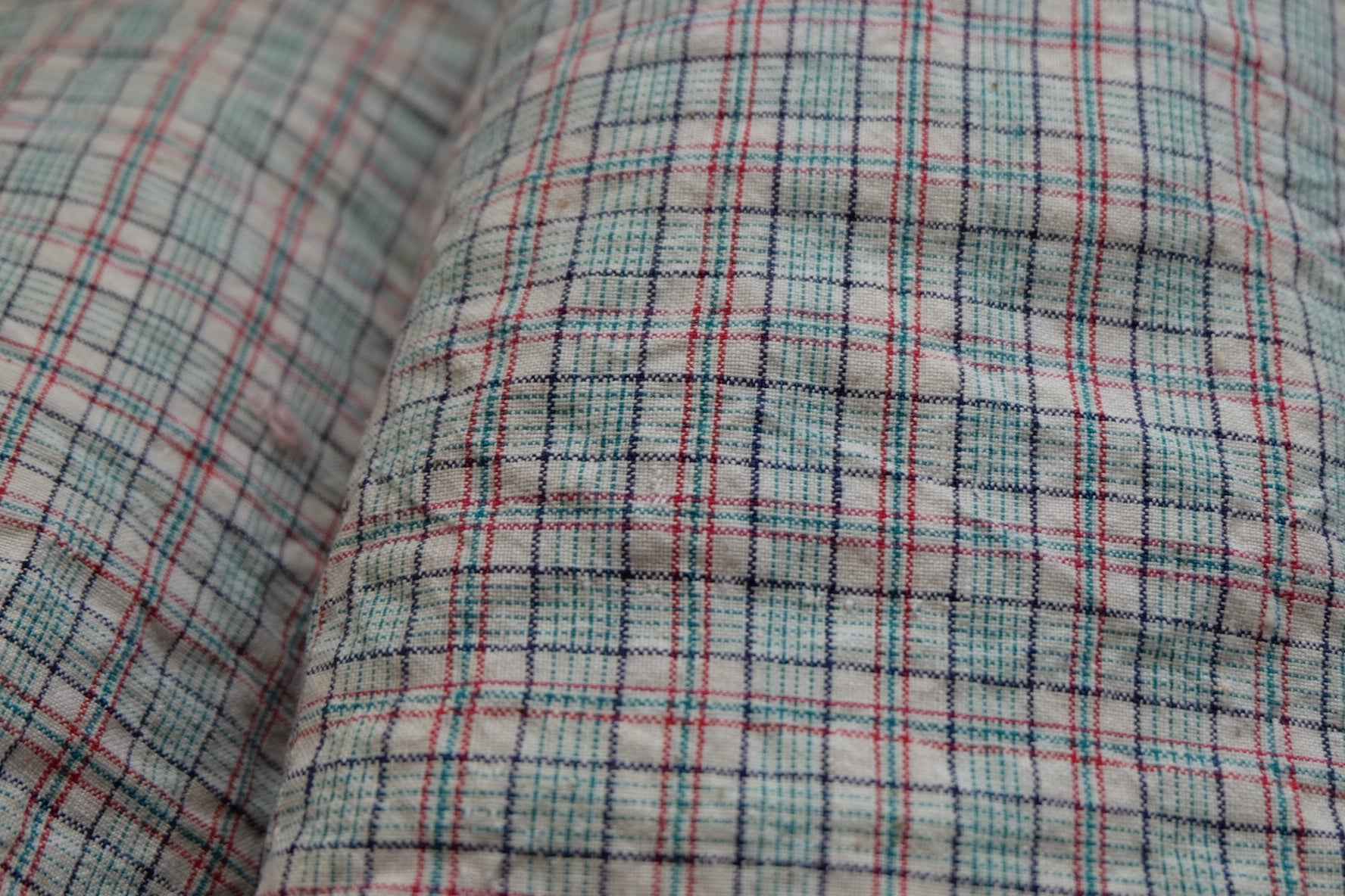 Willow Check Tǔbù: White & Green with Red Accents - 32.5cm Width | Pre - Washed - BUBBO