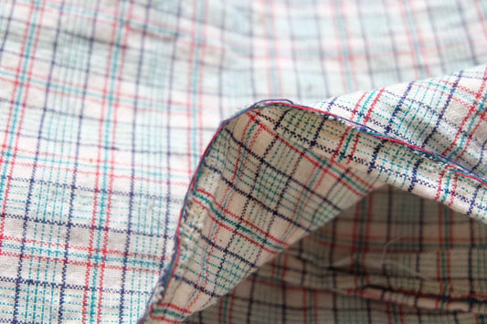 Willow Check Tǔbù: White & Green with Red Accents - 32.5cm Width | Pre - Washed - BUBBO