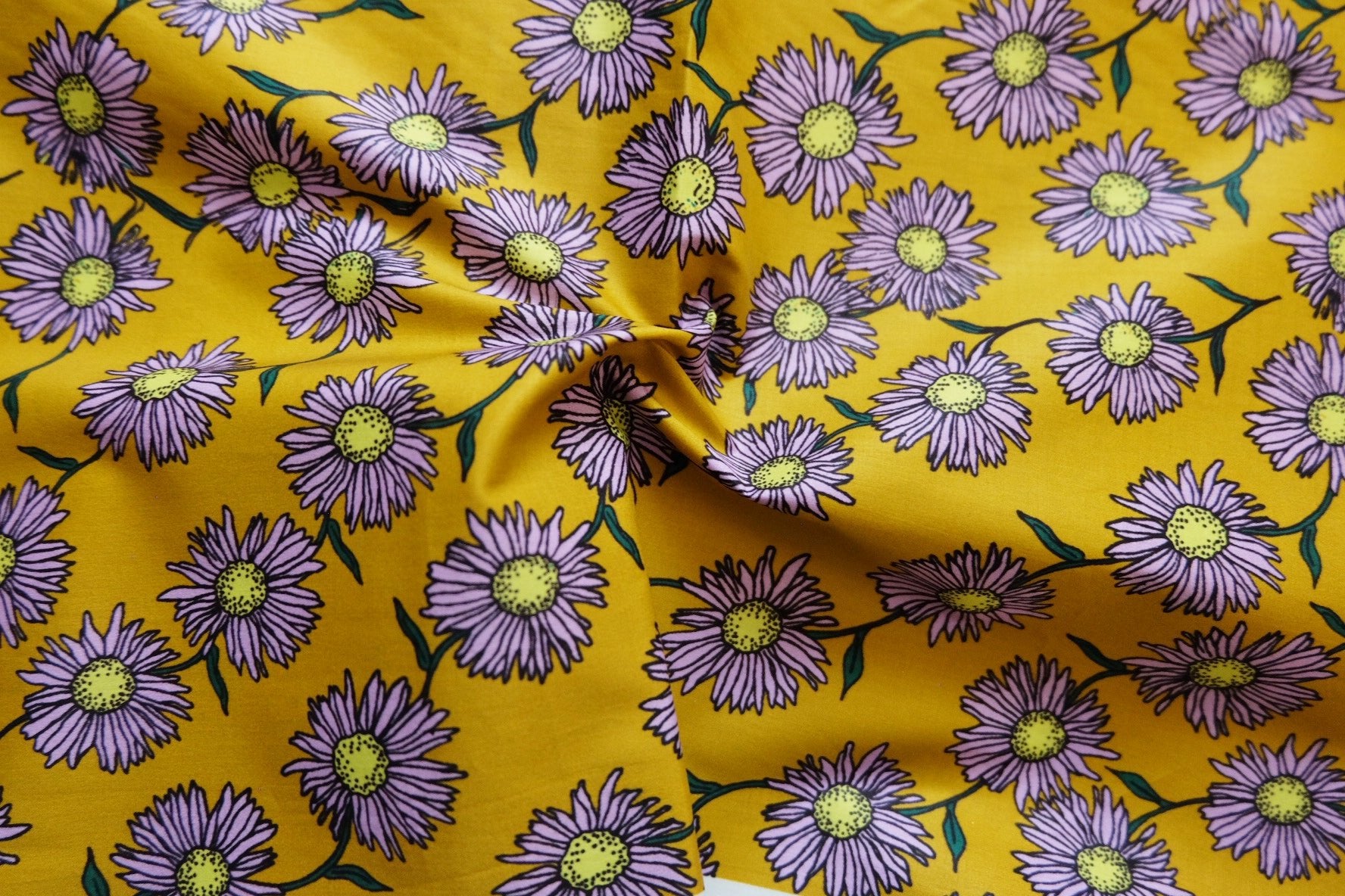 Yellow Floral Cotton Remnant — approx. 3.3 yd - BUBBO