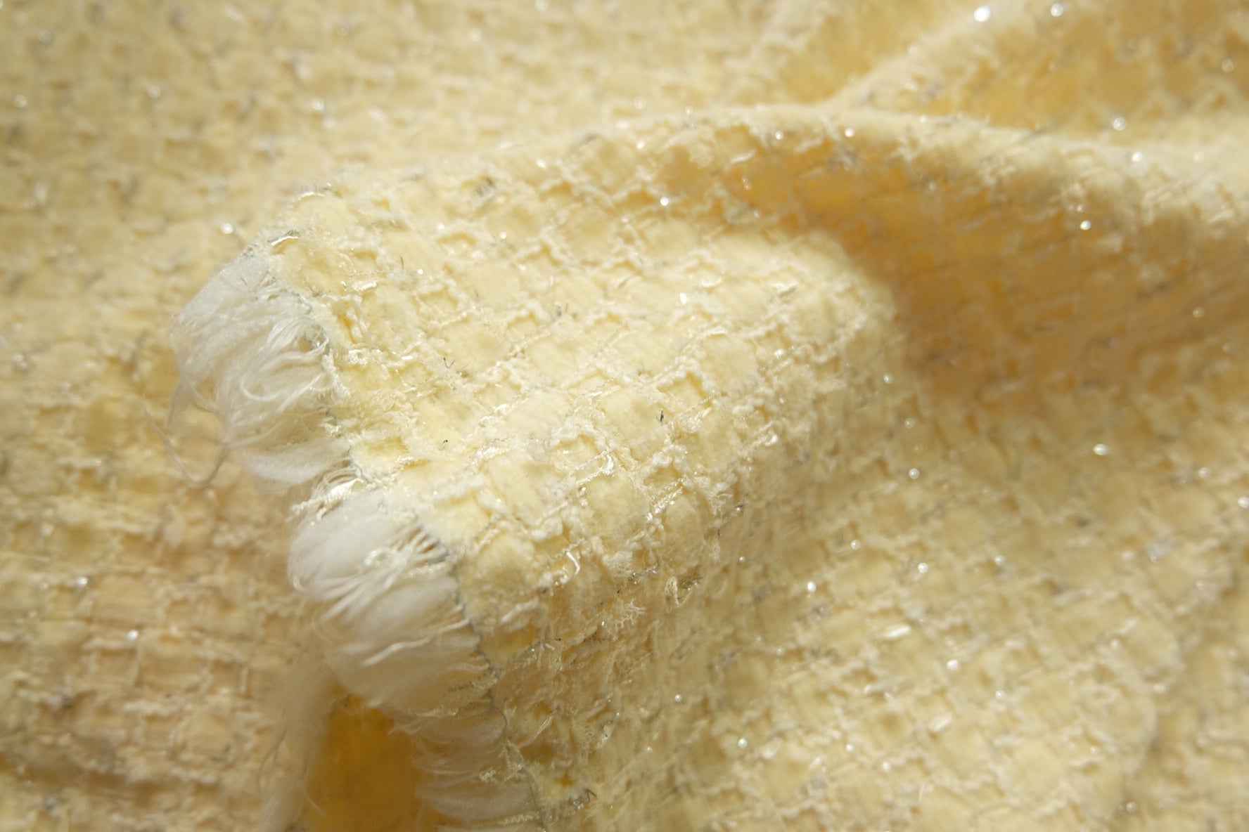 Yellow Tweed Fabric – Bouclé Style, Apparel Factory Deadstock, 2.2 yds Cut - BUBBO