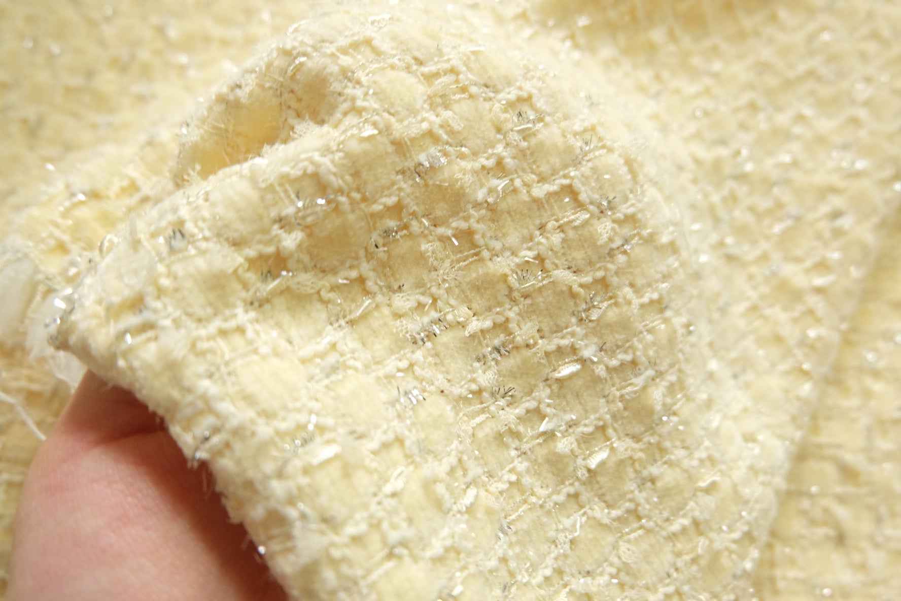 Yellow Tweed Fabric – Bouclé Style, Apparel Factory Deadstock, 2.2 yds Cut - BUBBO