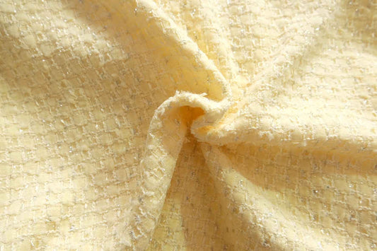 Yellow Tweed Fabric – Bouclé Style, Apparel Factory Deadstock, 2.2 yds Cut - BUBBO